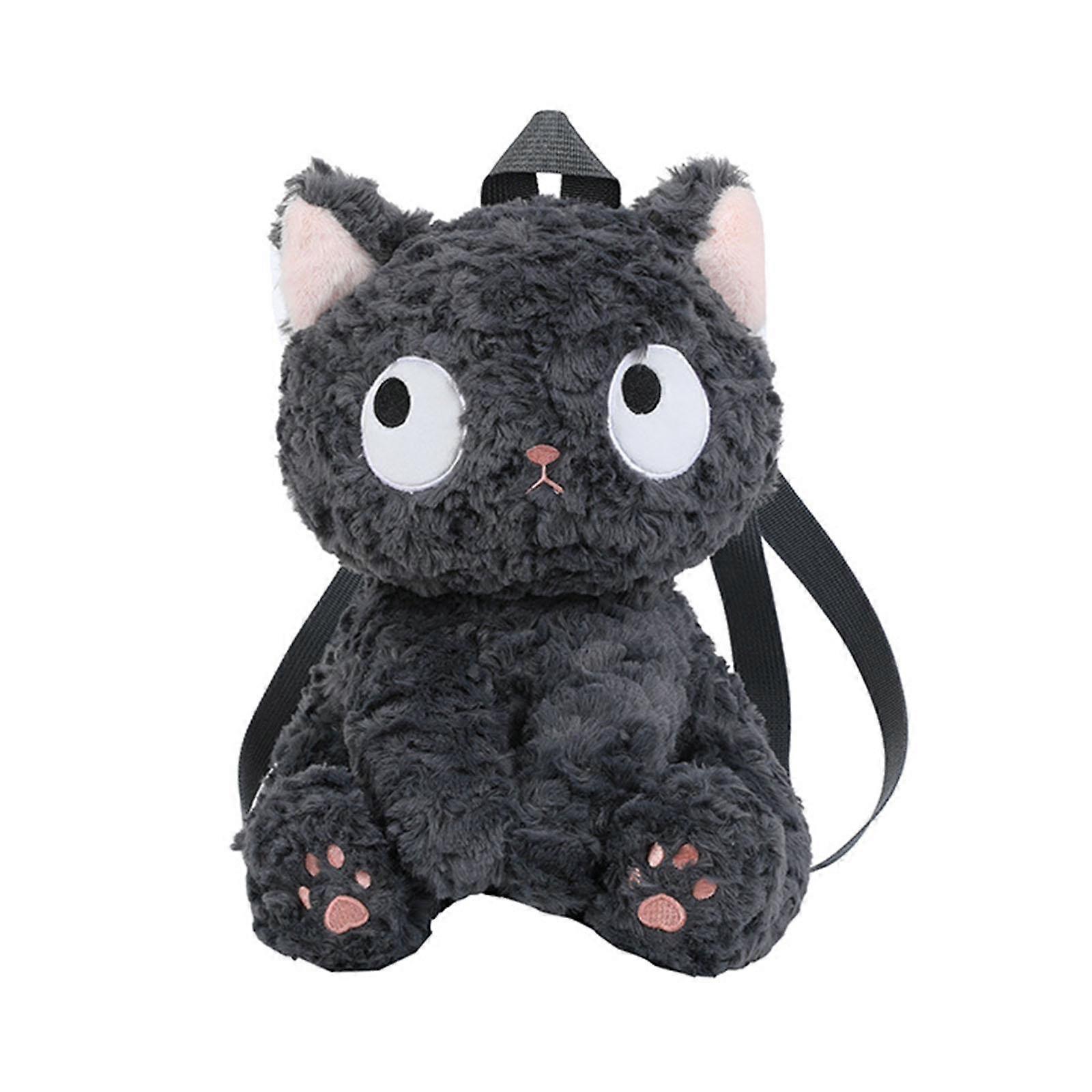 Black Cat Shaped Backpack Trendy Travel Backpack Cute Plush Animal Backpack