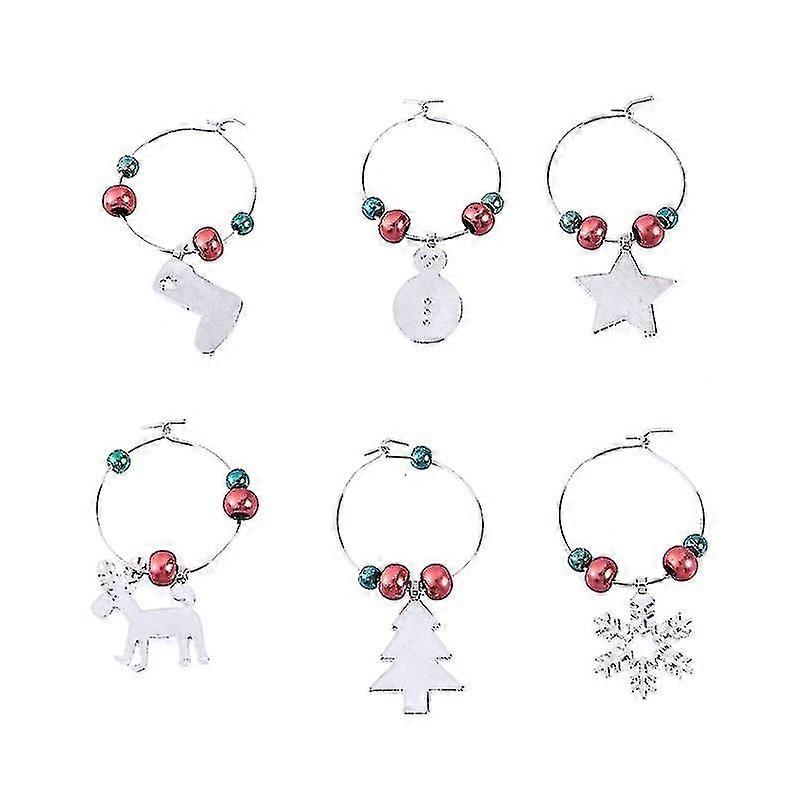 6pcs Wine Glass Charms Rings Christmas Themed Glass Drink Markers Tags Wire Hoops Party Favors Supplies (style 1)