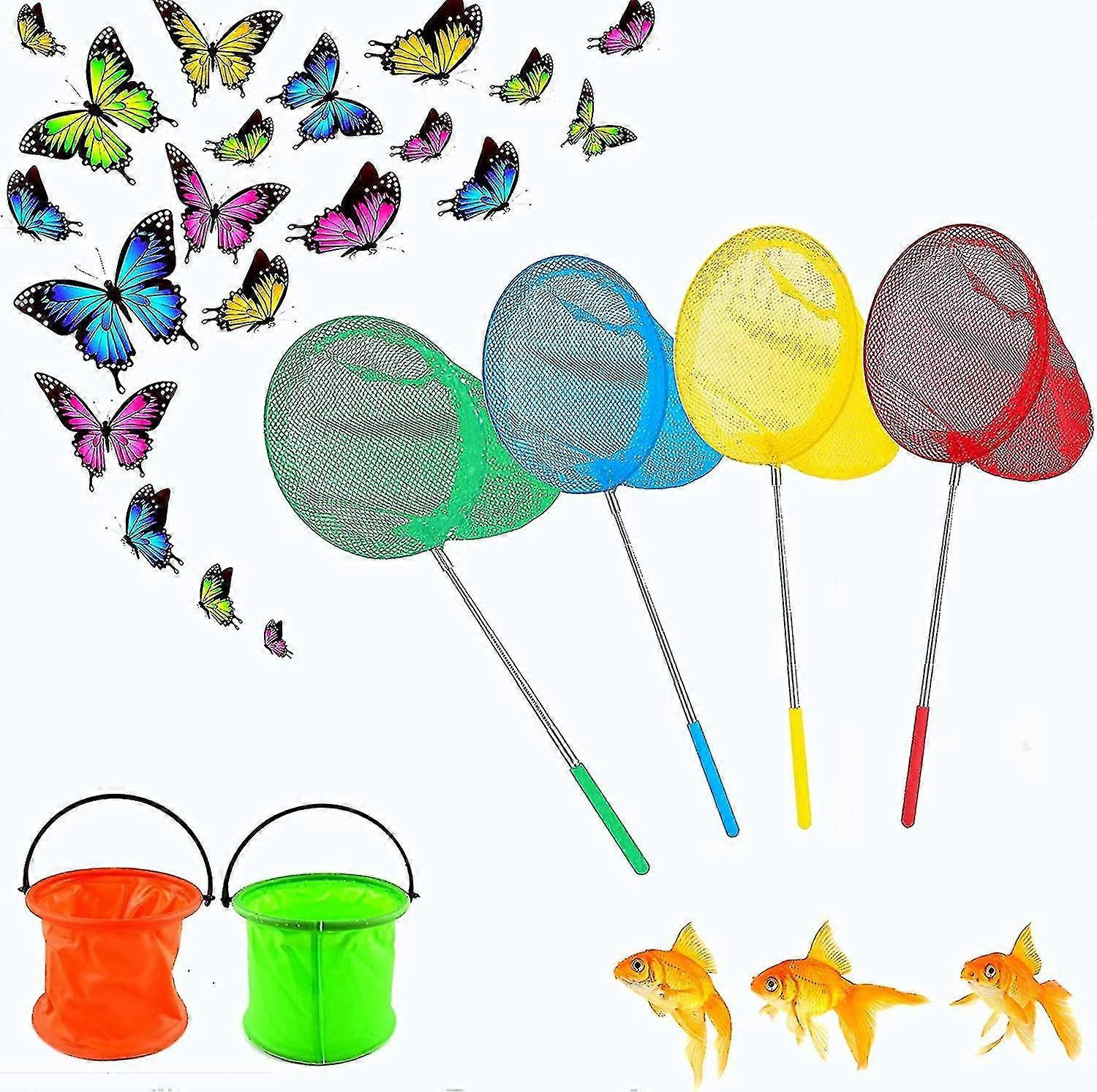 6 Pcs Kids Telescopic Butterfly Nets, Fishing Nets Extendable Catching Fish Gift(Random color)