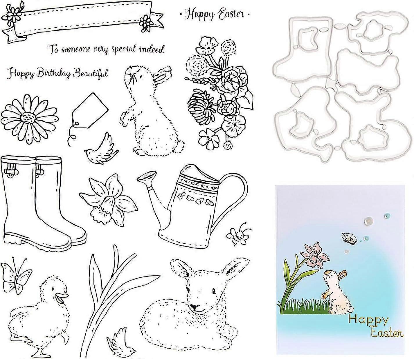 Easter Cutting Dies and Transparent Stamp Set - Create Beautiful Easter-themed Crafts