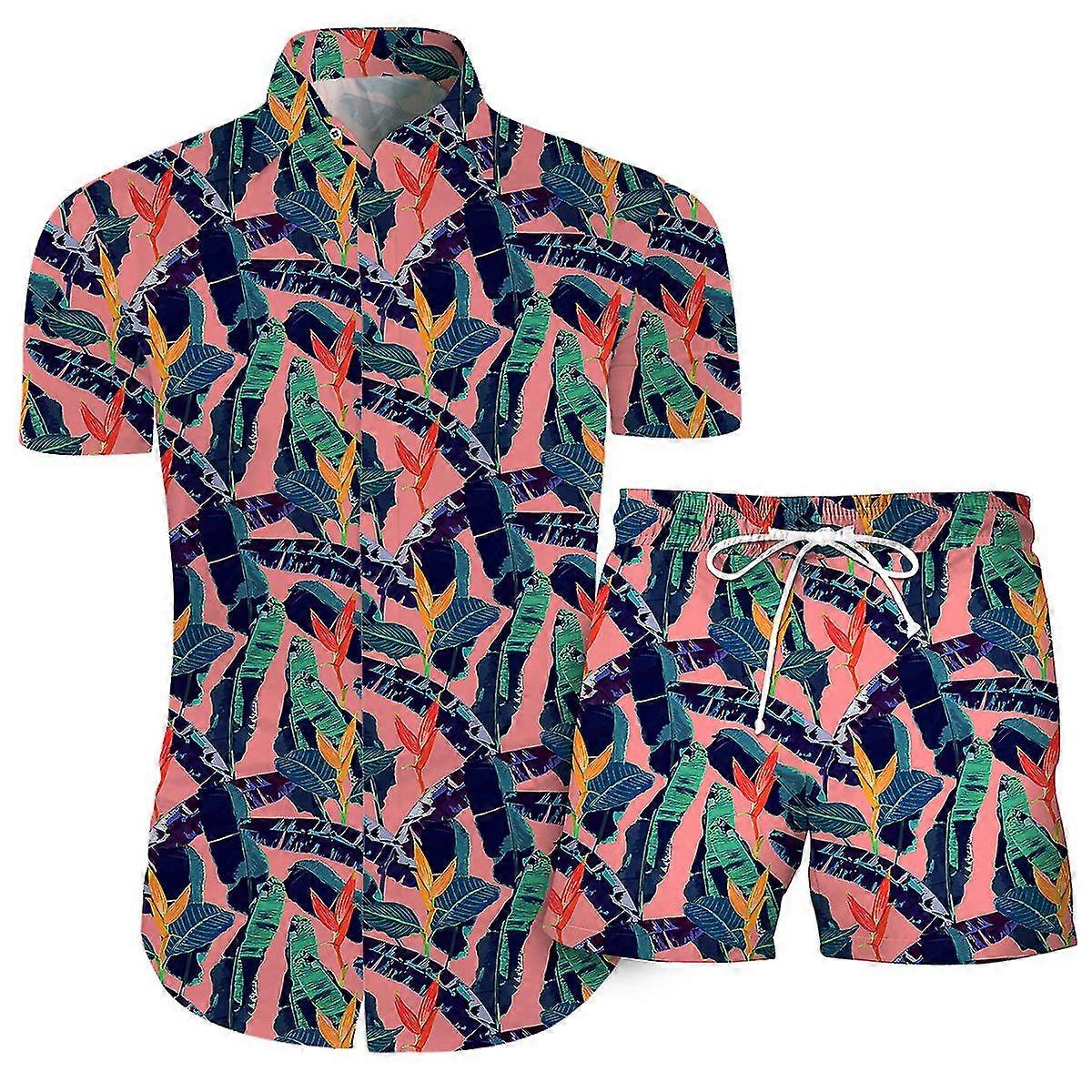 Herren 3d Blume Casual Button Down Kurzarm Hawaii Hemd Anzüge