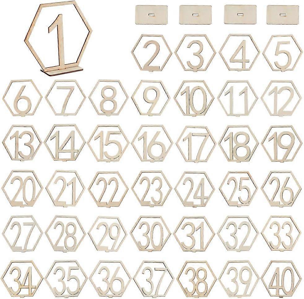 40 Pcs Wooden Table Numbers Wooden Table Number Sign Stand 1~40 Wedding Table Numbers Wooden Hexagon Table Numbers Double Sided Sign for Wedding Party