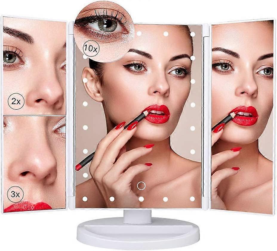 Vanity Cosmetic, makeup mirror with 22 LED lights, touch screen, 2x 3x magnifying, 180 free rotation, double power (white)