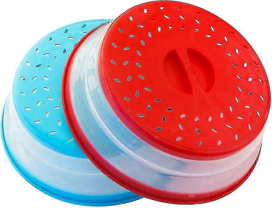 Pack Of 2, Collapsible Microwave Food Cover Bpa Free Tpr, 10.5inch, Round With Grip Handle Red+blue