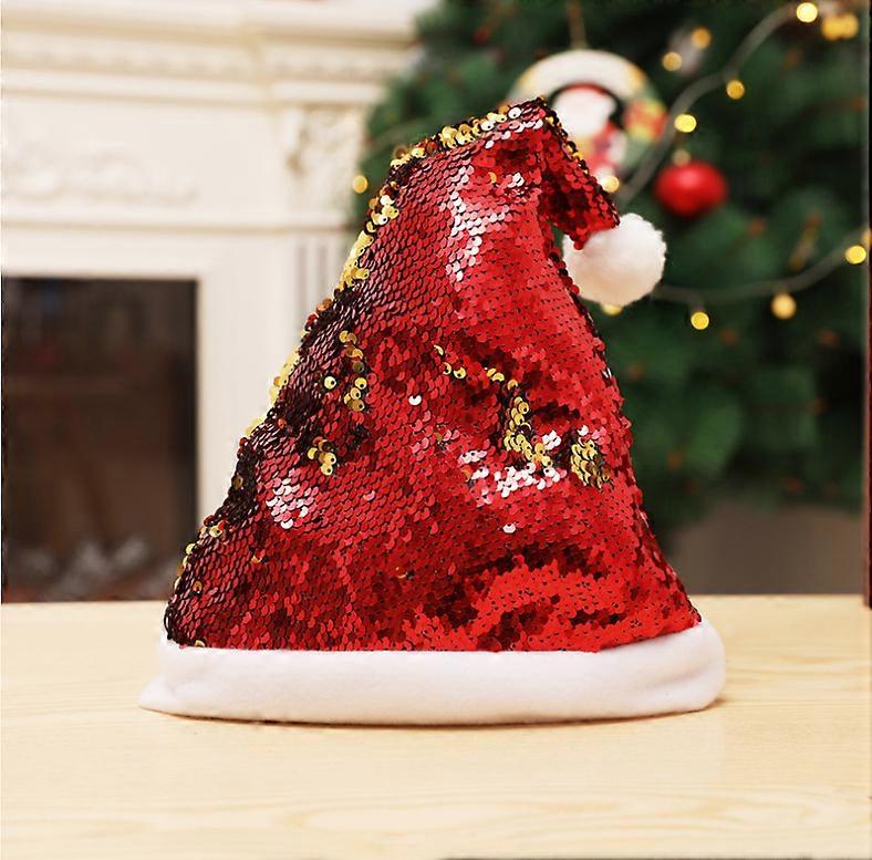 Double-Sided Sequin Christmas Hat For Adults, Reversible Colorful Sequin Design, Holiday Party Accessory