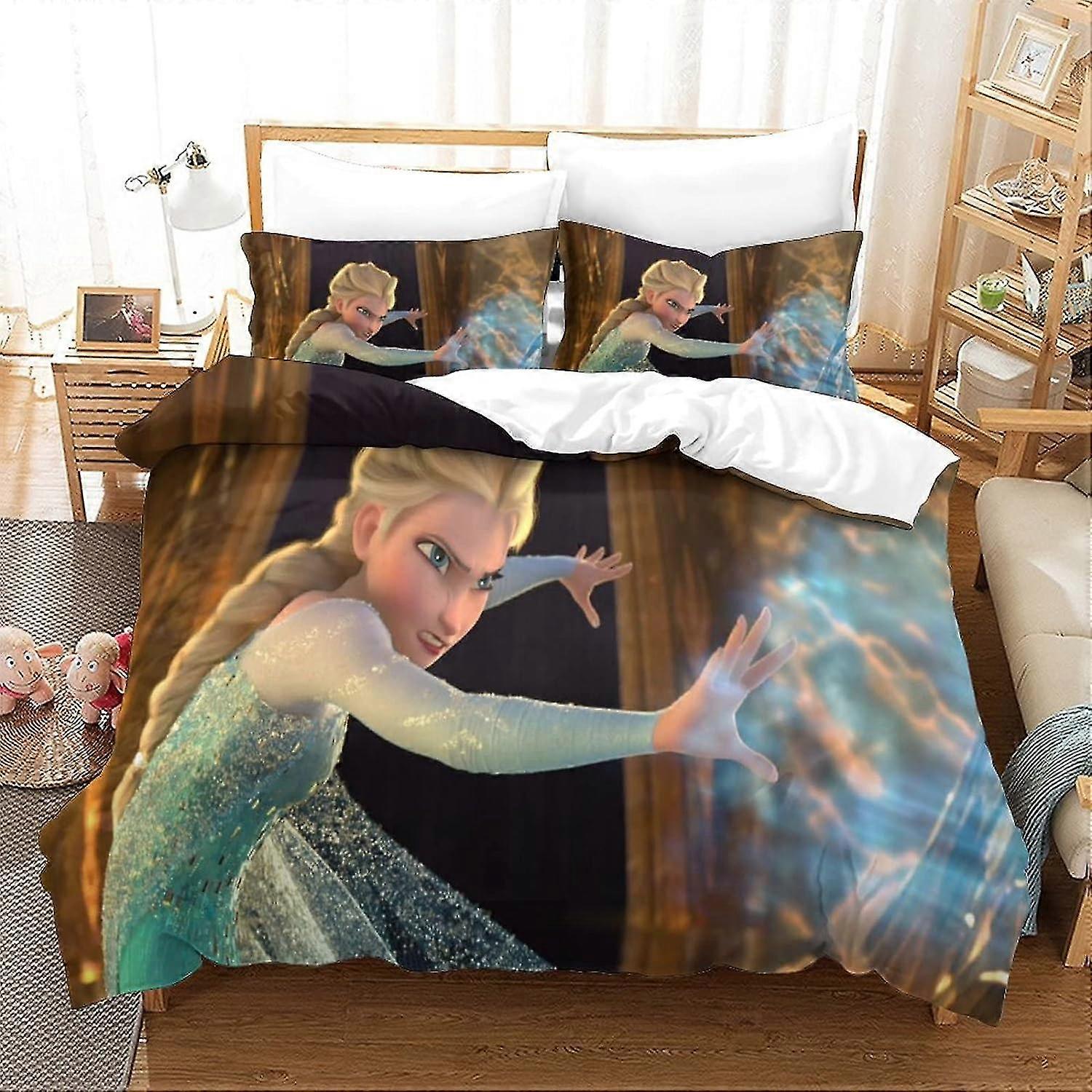 o5426 Prześcieradła Mrożony 3-częściowy zestaw pościeli Druk 3D Pokrowiec na kołdrę z zamkiem błyskawicznym dla nastolatków i dzieci Dorośli Miękka narzuta z mikrofibry Pokrowiec na łóżko Shee