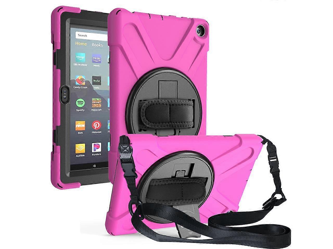 Case for Amazon Kindle Fire HD 8 2020 / Fire 8 Plus 2020 - 10th Generation Shockproof Protective Cover with Kickstand Hand Strap & Shoulder Strap