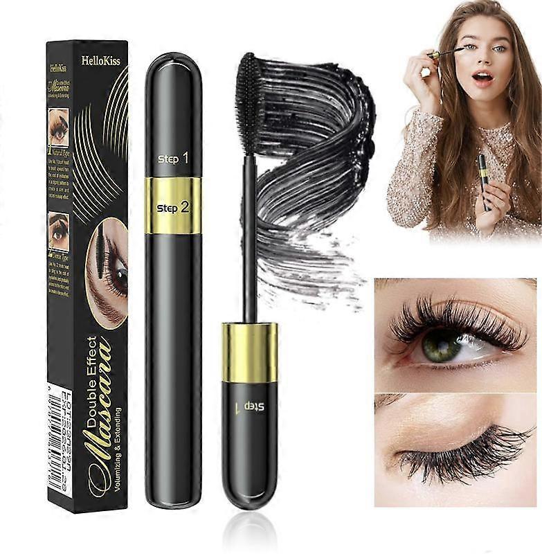 Mascara Waterproof & Smudge-Proof - 2-1 Long-Lasting Mascara Black Volumizing and Lengthening for Eye Makeup, No Clumping, Curling Eyelashes, Vegan &