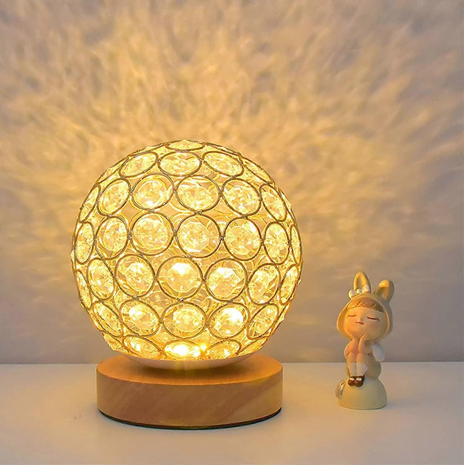 Rechargeable cordless table lamp, crystal ball wood-based battery-powered touch control (stepless brightness dimmable), portable decorative table lamp