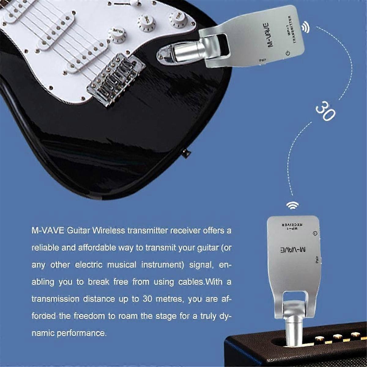 -1 Wireless Guitar System 2.4G Transmitter & Receiver Rechargeable 30M Range for Electric Guitar &