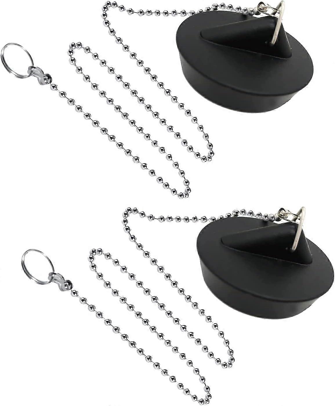 2 Pack Rubber Sink Stopper with Ball and Chain Plugs, Universal Stainless Steel Sink Stopper with Hooks for Kitchen or Bathroom Sinks