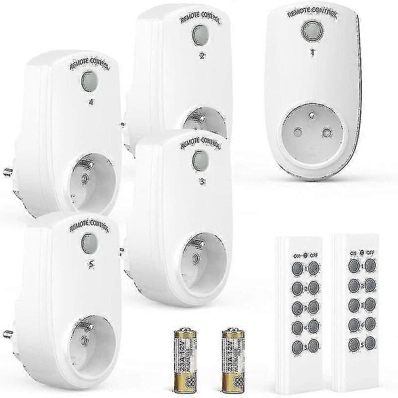 Set Of 5 Electric Programmable Socket, Wireless Remote Control Socket With 2 Remote Controls 2 Batte