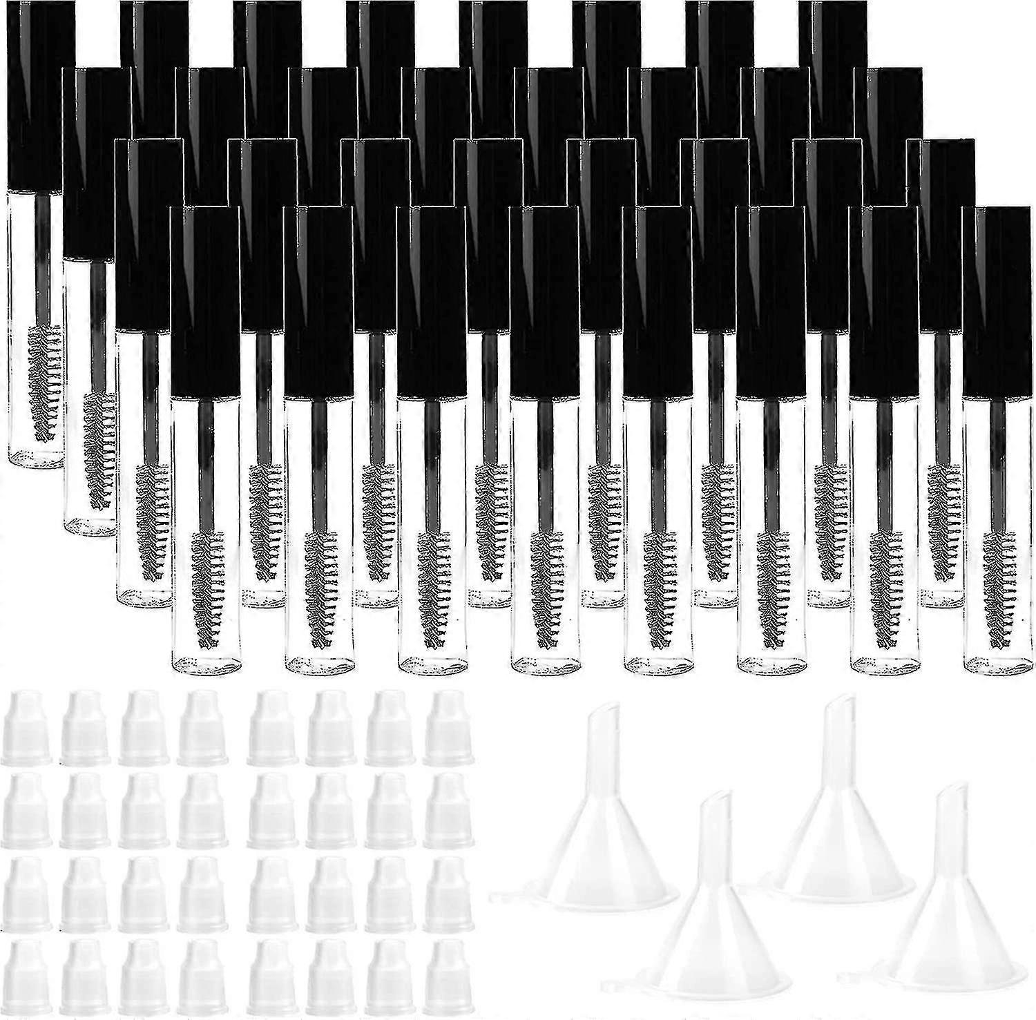 32 Pack 10ml Empty Mascara Tube With Eyelash Wand, Eyelash Cream Container Bottle With Rubber Inserts And Funnels For Castor Oil, Diy Cosmetics