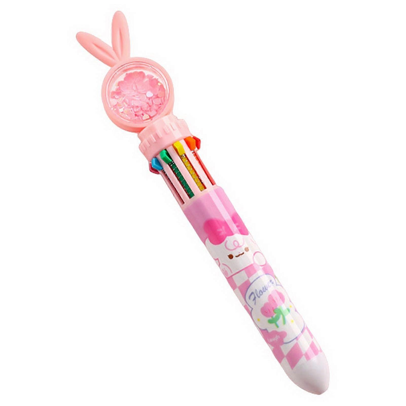 10-colored Ballpoint Pen Cute Bunny Cartoon Topper Replaceable Colorful Refill Multi-use Smooth Writing Press Type Rollerball Pen Student Stationery W