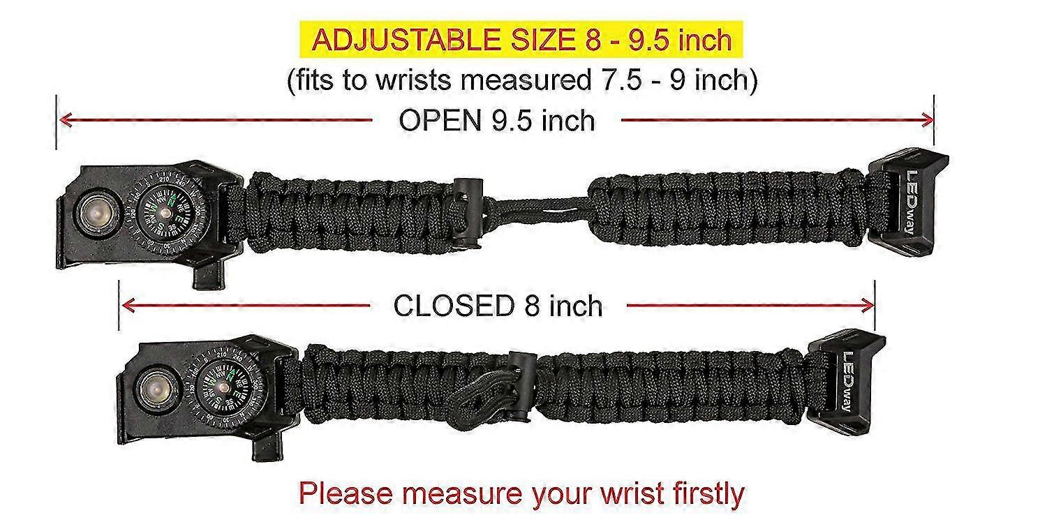 SURVIVE Paracord Bracelet 2-Pack - Emergency Fire Starter, Compass, Whistle, 8.5 Ft Paracord