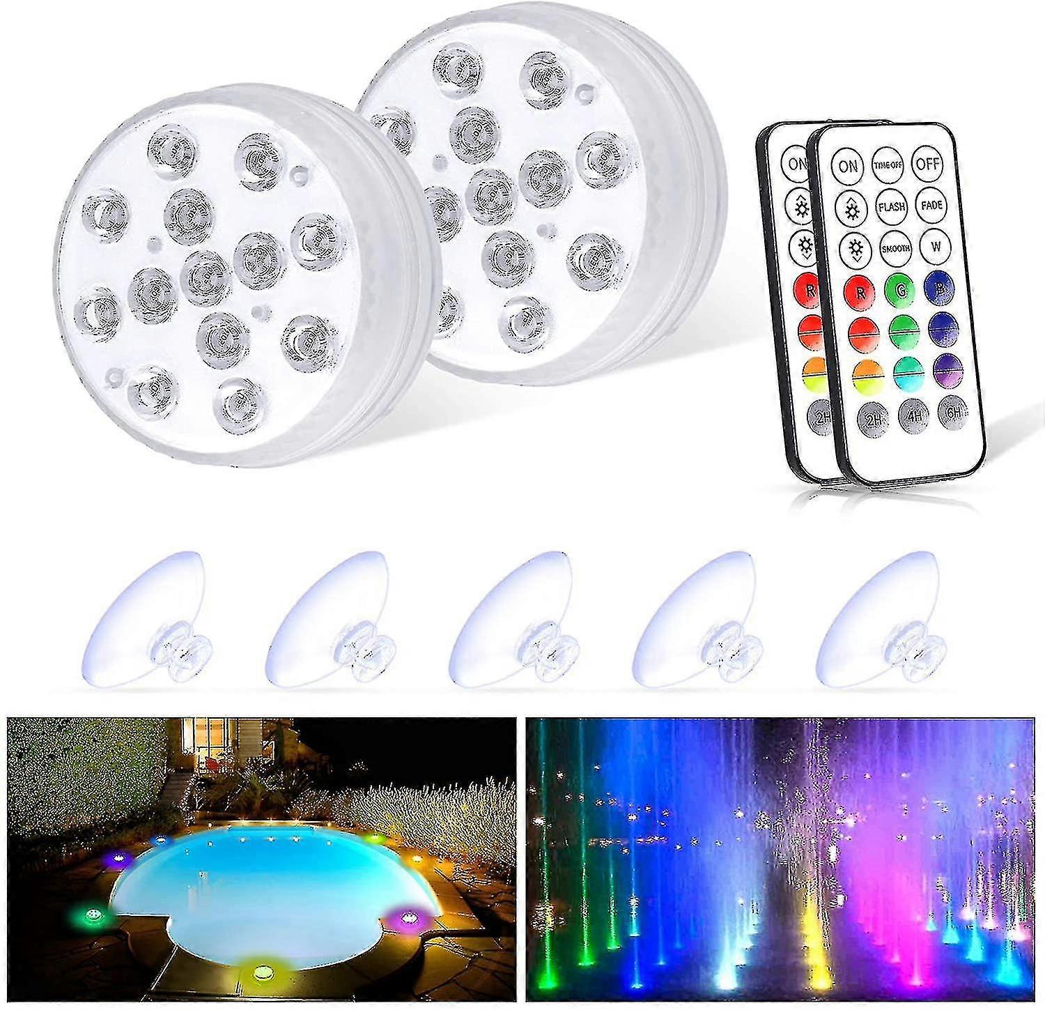 Waterproof Underwater Light, 2 Pack Submersible Led Lights With Remote Control Rgb Multicolor Led Pond Lighting Set
