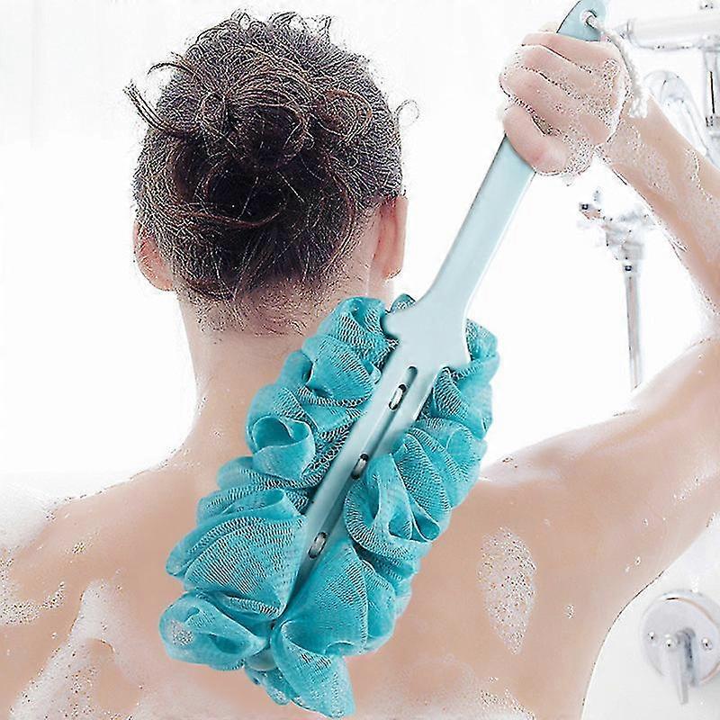 Long Handle Bath Brush Back Scrubber Shower Body Brushes Sponge Mesh (Blue)