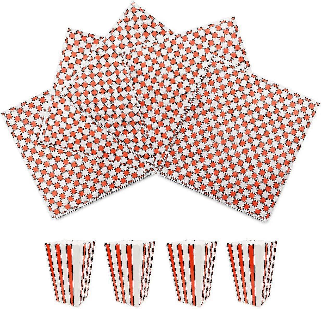 Ssdlv 100 Sheets Food Wrap Paper And 4 Popcorn Boxes, Grease-resistant, Chequered