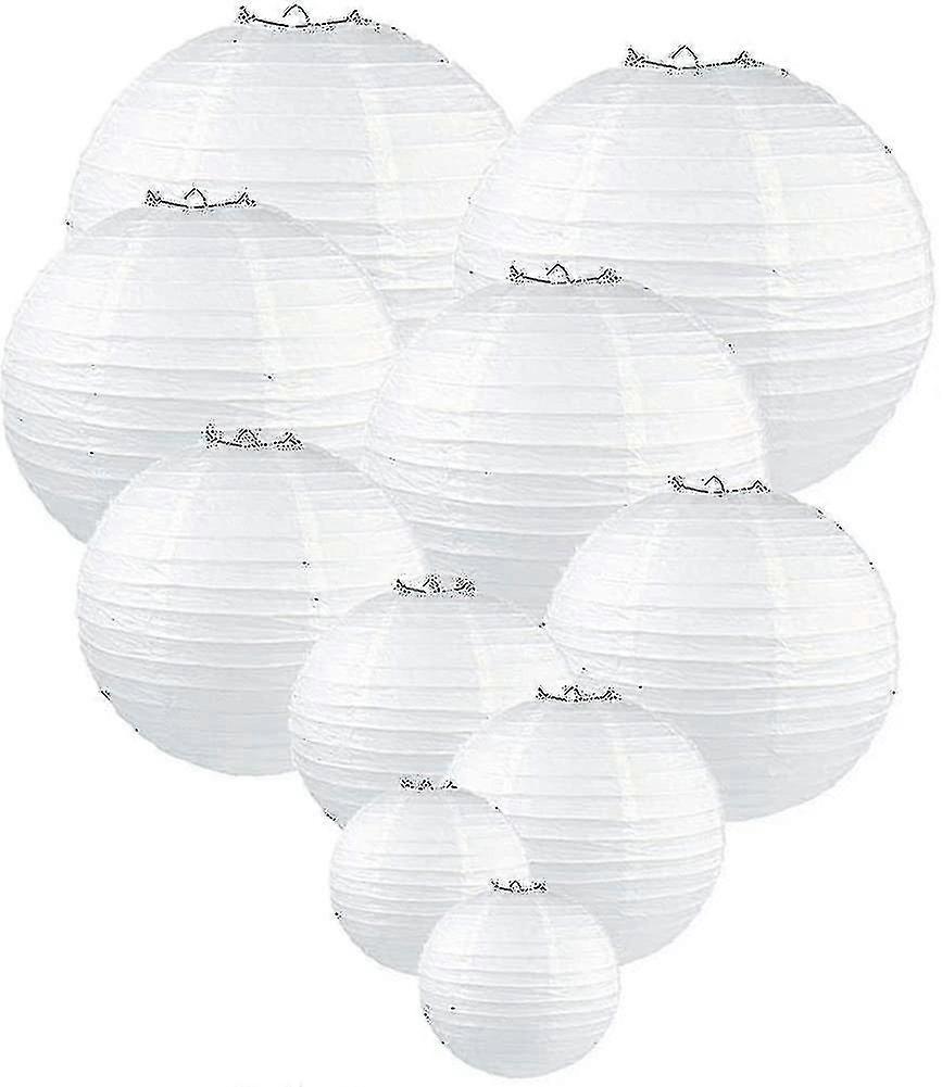 10 Pieces Of White Round Paper Lanterns Tissue Paper Lights Decorative Chandeliers