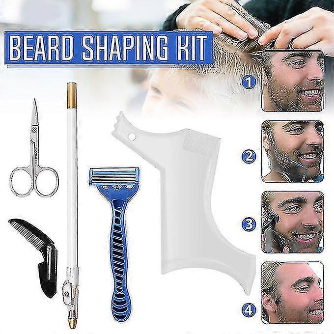 5 In 1 Men's Beard Care Set Folding Comb Tracing Pen  Silver