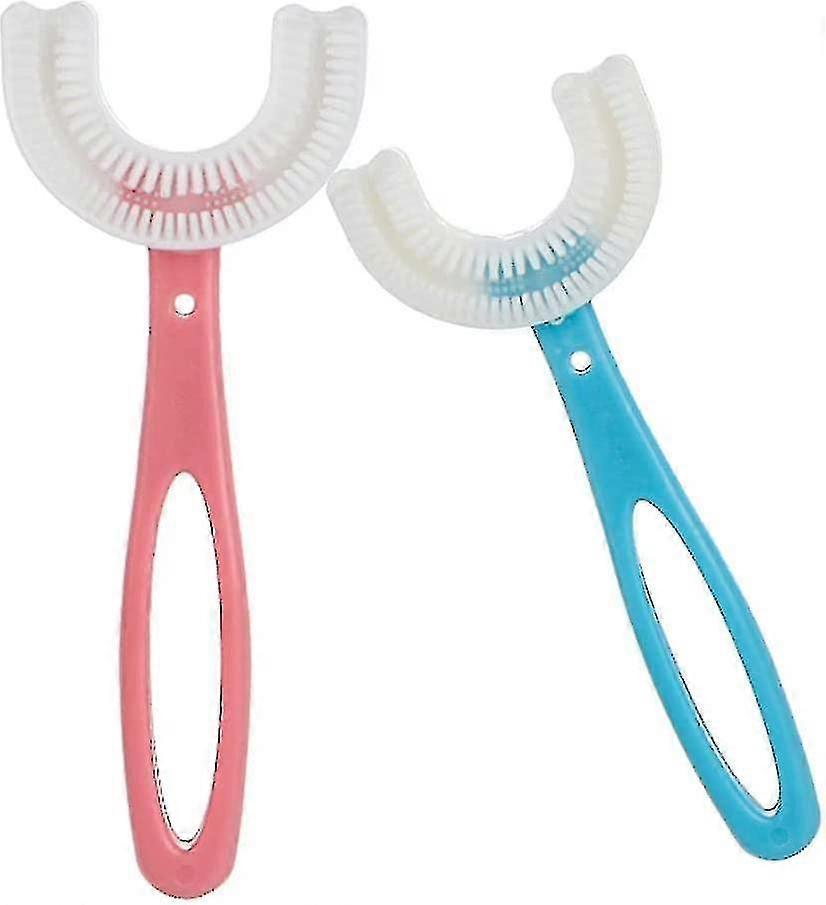 2 Packs U-shaped Kids Toothbrush, Soft Manual Training Toothbrush For Kids 6-12 Years (pink +blue)