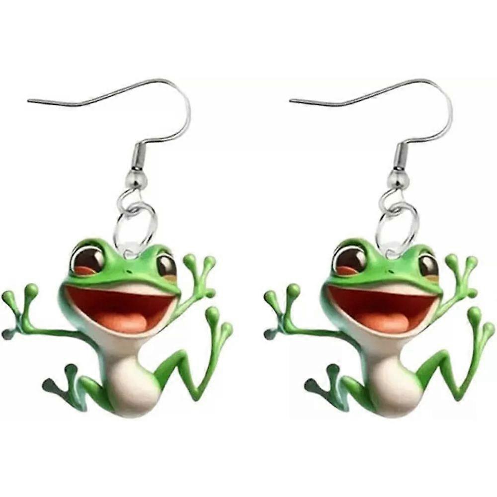 متعة الضفدع المتدلية قطرة الأقراط ، لطيف غير تقليدي أخضر الضفدع أقراط