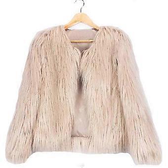 Cappotto caldo in pelliccia sintetica da donna Lussuoso cappotto in pelliccia sintetica Cardigan arruffato per l'abbigliamento autunnale L Cachi
