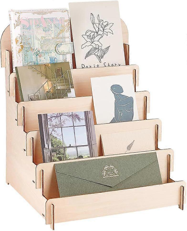 5 Tier Greeting Card Display Stand Wooden Greeting Card Holder Portable Cardboard Sticker Display Stand Retail Display Stand for Cards Stickers Photos