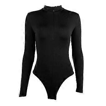 Eenvoudige Mock Neck Bodysuit met lange mouwen en ritssluiting Veelzijdige vrijetijdskleding voor dagelijks gebruik voor dames
