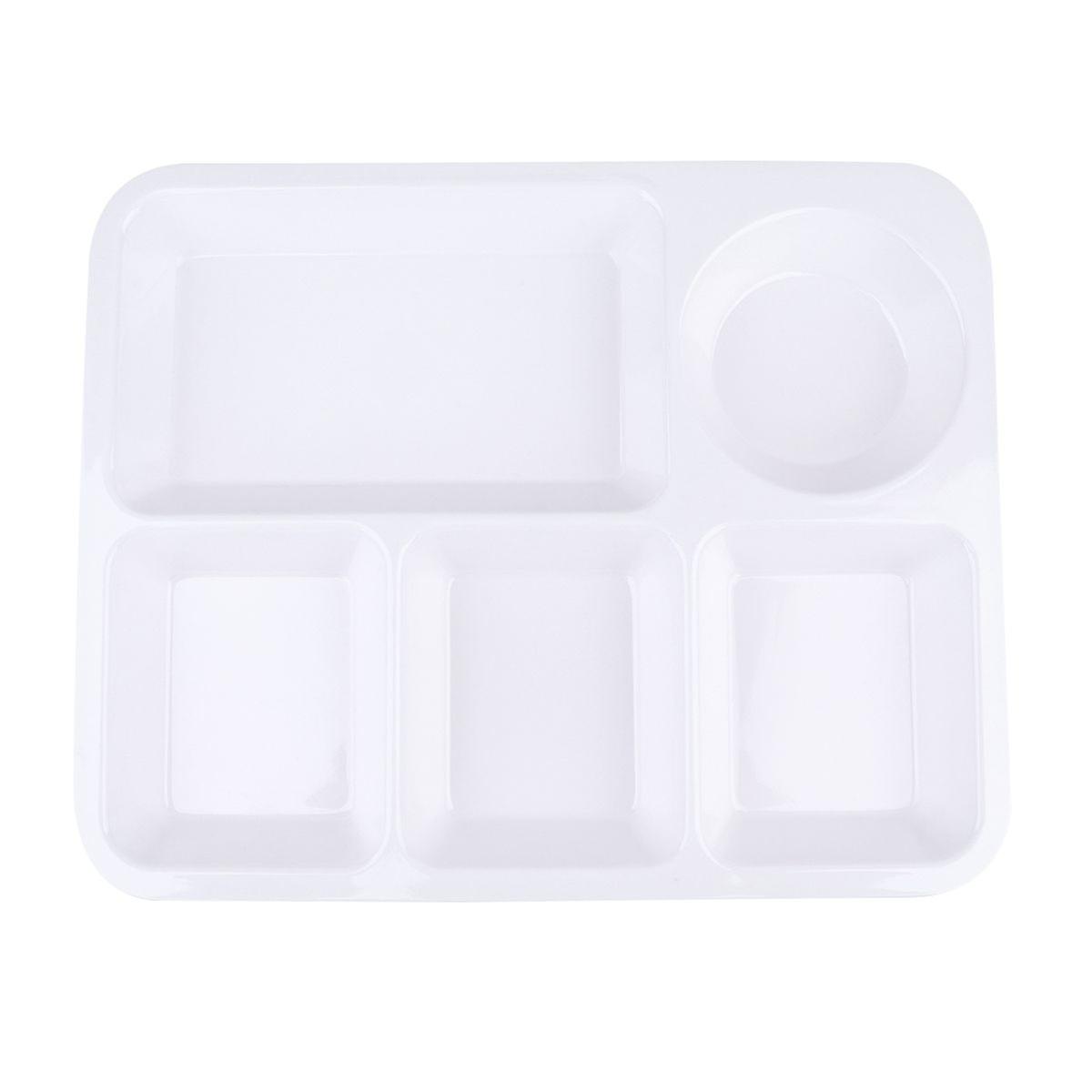 Plastic Separating Dish Divided Compartments Plate Anti-fall Rice Tray Practical Tableware for Home (White)