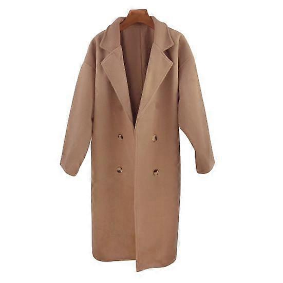 Women Overcoat Loose Lapel Thickened Double-breasted Solid Windproof Warm Soft Color Pockets Long Sleeve Lady Mid Length Trench