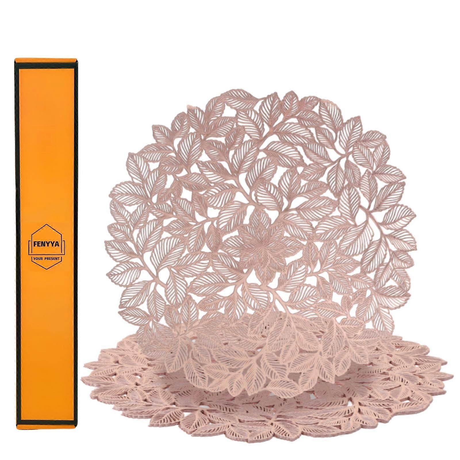 Rose Gold Non-Slip Placemats 4-Pack - Round Wipeable Table Mats for Dining Events, Easy Clean, Stylish Decor