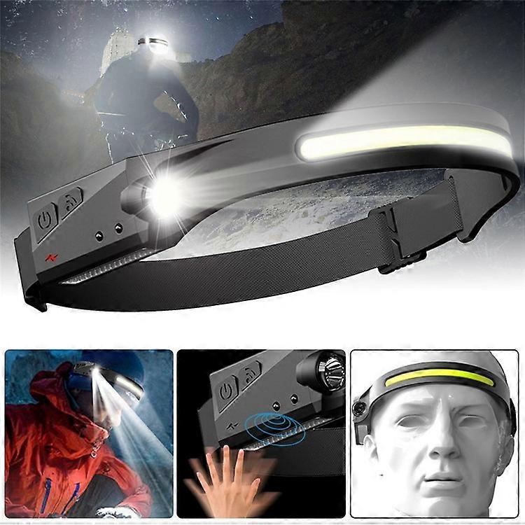 COB LED Rechargeable Headlamp with Motion Sensor 270 Degree Wide Beam Head Light for Hiking / Running