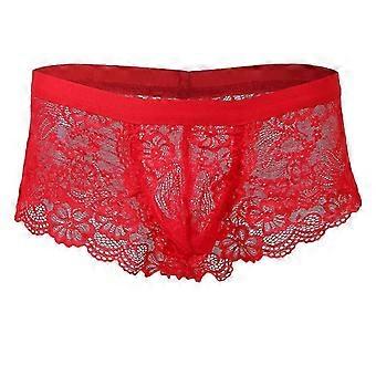 Sexy Men sheer Lace See Through Panties Briefs Underwear Lingerie Red