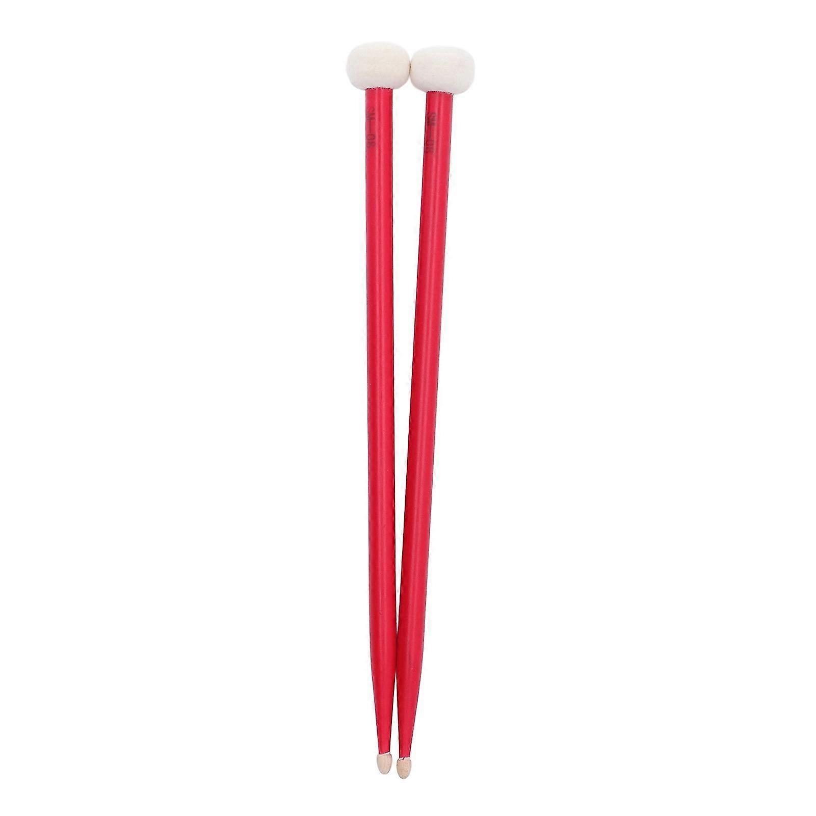 2024 2Pcs Drum Mallet Felt Head Wooden Handle Non Slip Instrument Accessory Set Kit compatible Playing Red