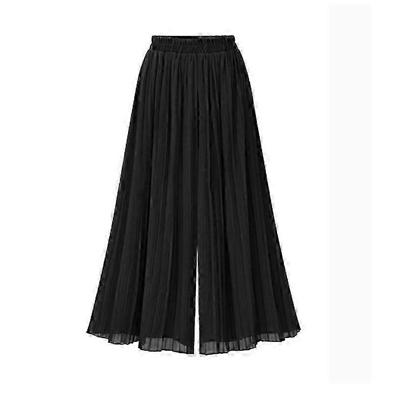 Chiffong Dambyxor Plisserade Strandbyxor Löst Beskurna Byxor Hög Midja Tunna Vida Byxor