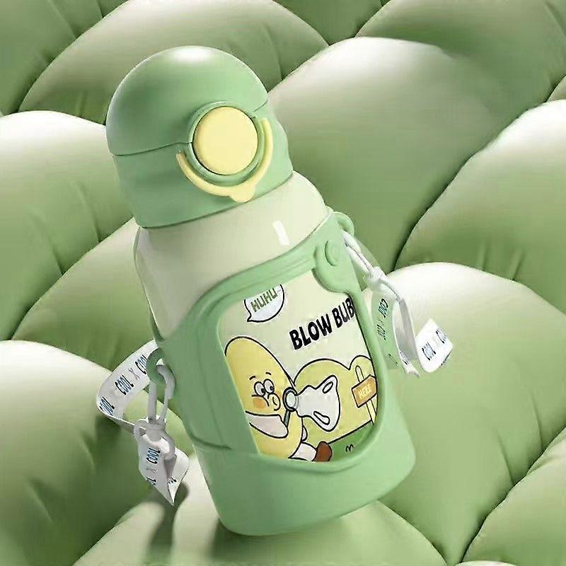 17oz Kids Water Bottle,Insulated Double Walled 316 Stainless Steel Water Bottle with Leakproof Straw Lid-Green