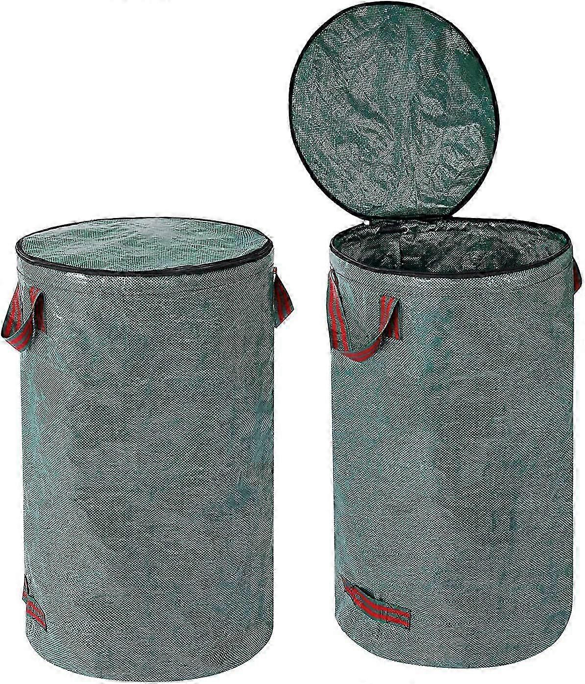 Set of 2 garden bags with lid - 120 l - Green waste bags - Foldable - With handles - Reusable - Self-supporting - Made of sturdy polypropylene fabric 