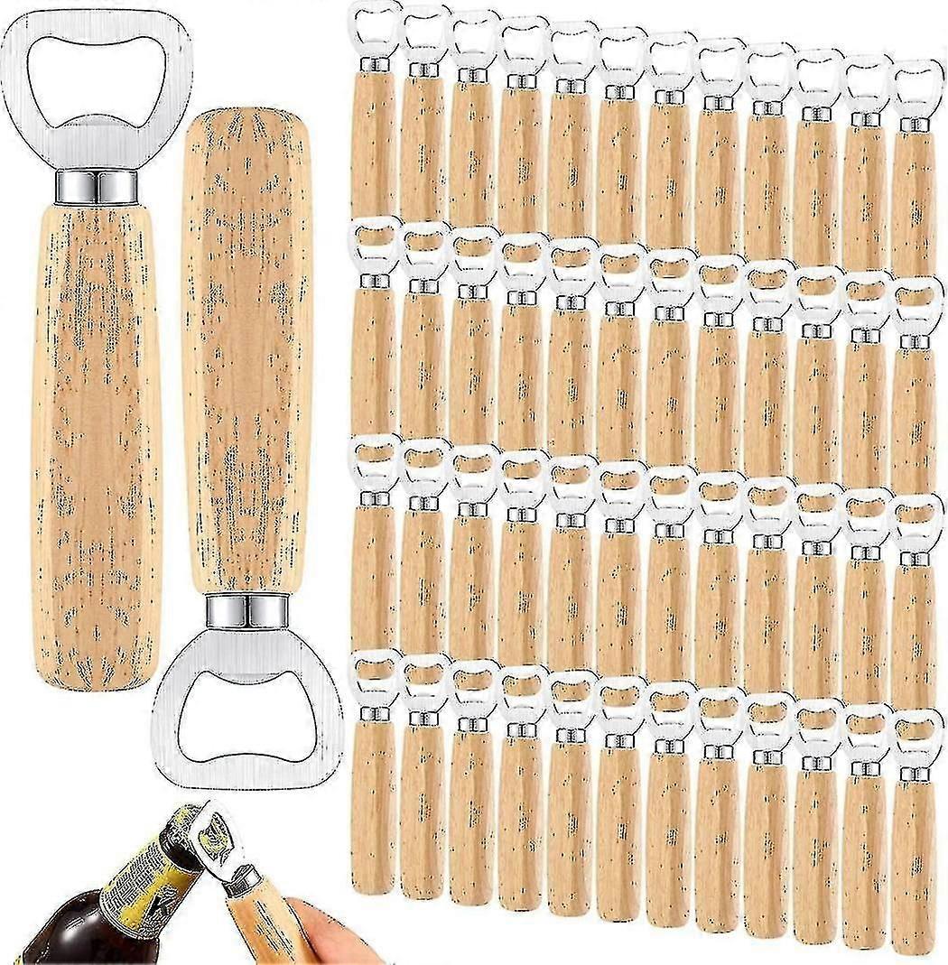 50 Pcs Wood Wine Bottle Opener Stainless Steel Bottle Opener Wood Handheld Heavy Duty Bartender Bottle Openers Cider Bottle Opener Engraved Gift Set F