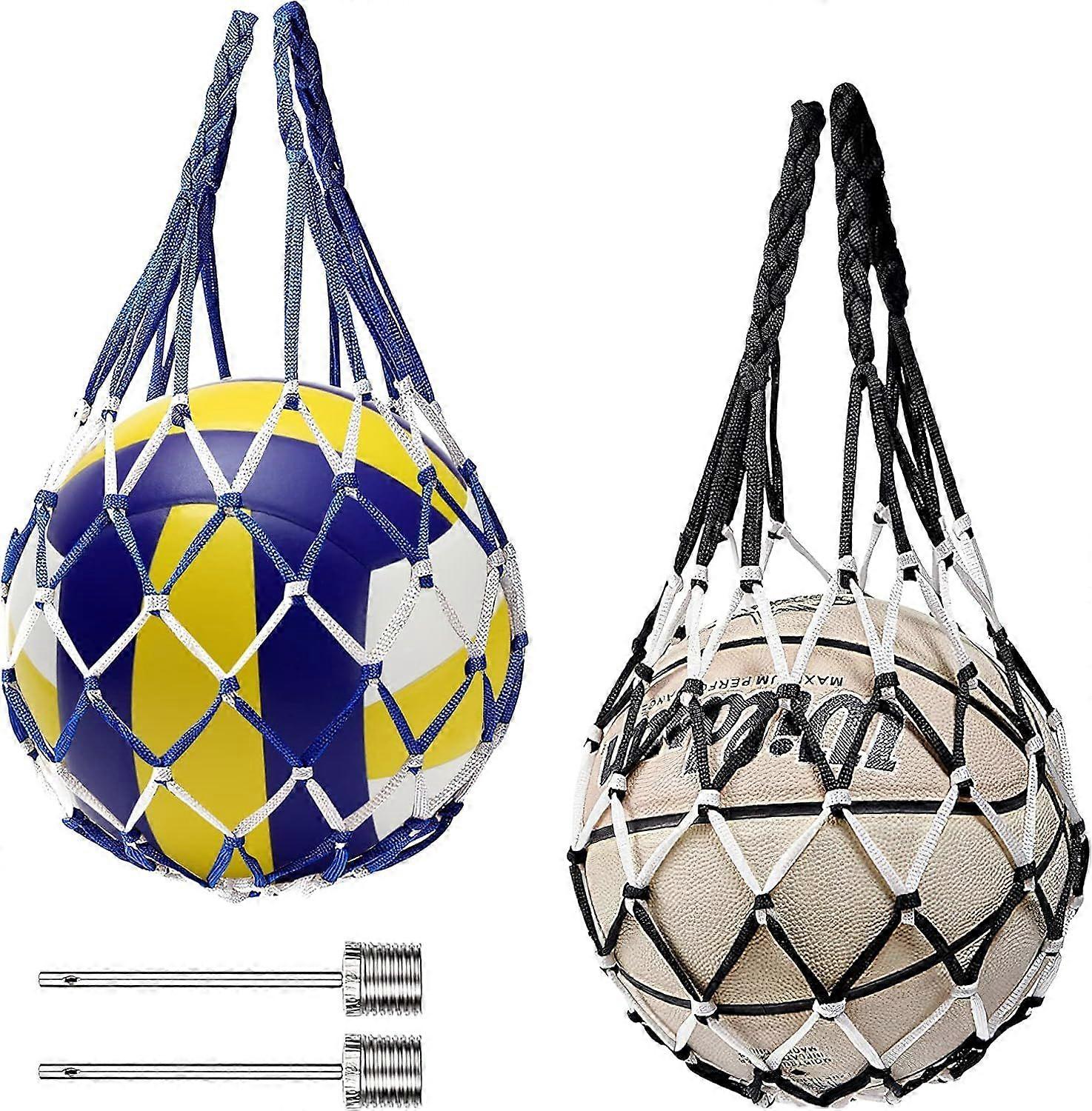 2 Pack Ball Net Bag Portable Ball Net Sports Ball Net with 2 Ball Pins Ball Carrying Tennis Carrying Net, Single Ball Carrier for Football, Basketball