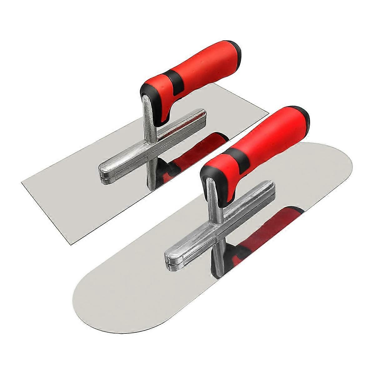 Concrete Tools Set Stainless Steel Flat Finishing Trowel (11x4in) and Pool Trowel (14x4in) Drywall Cement Plastering Kit