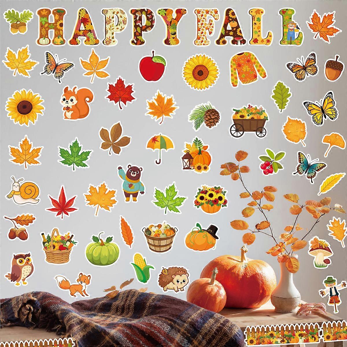 Autumn Theme Party Decoration, Fall Theme Bulletin Borders, Easy Paste Classroom Decoration Stickers, Reusable Border Paper Stickers, Waterproof