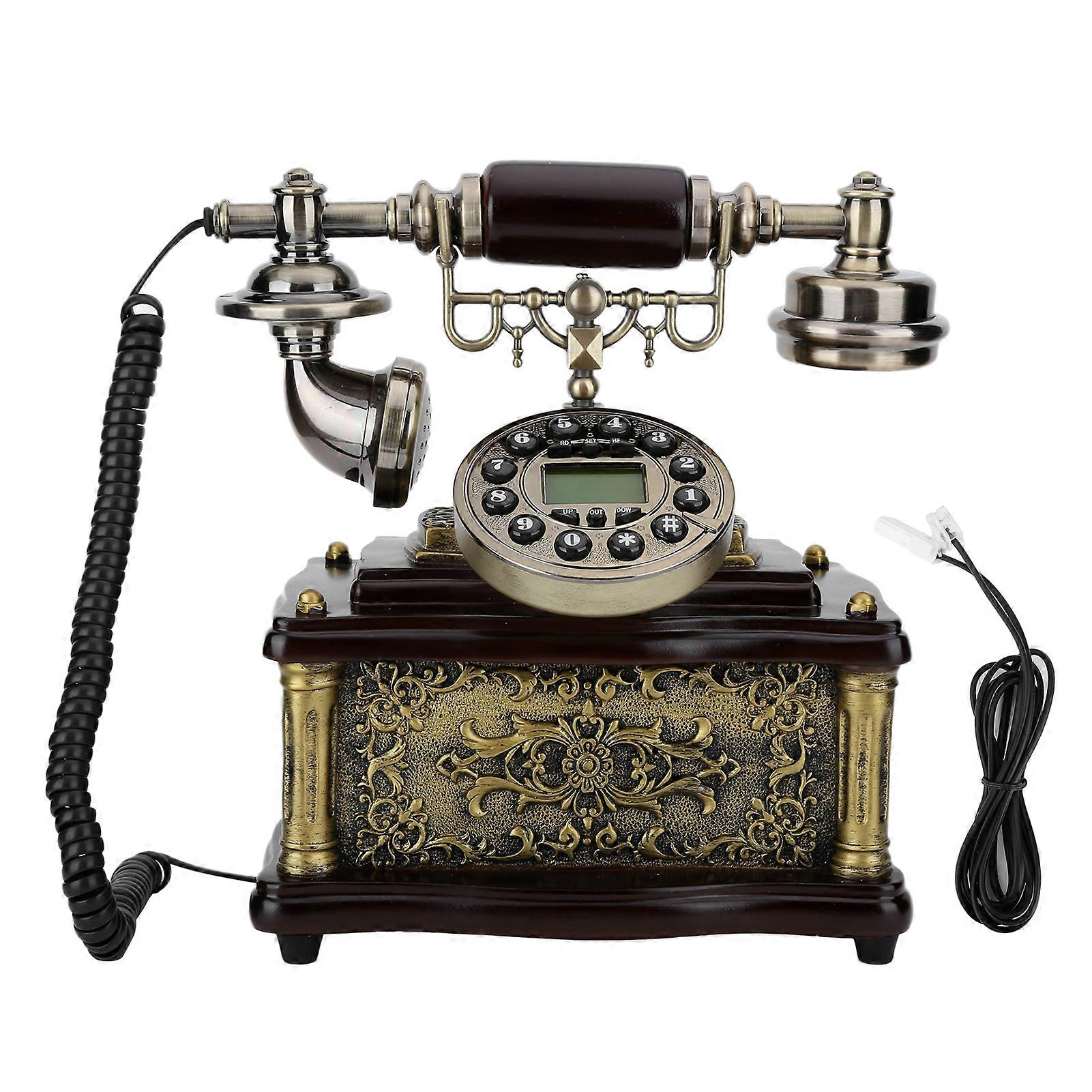MS‑1200D Retro Style Push Rotary Dial Resin Imitation Wood Desk Telephone Home Office