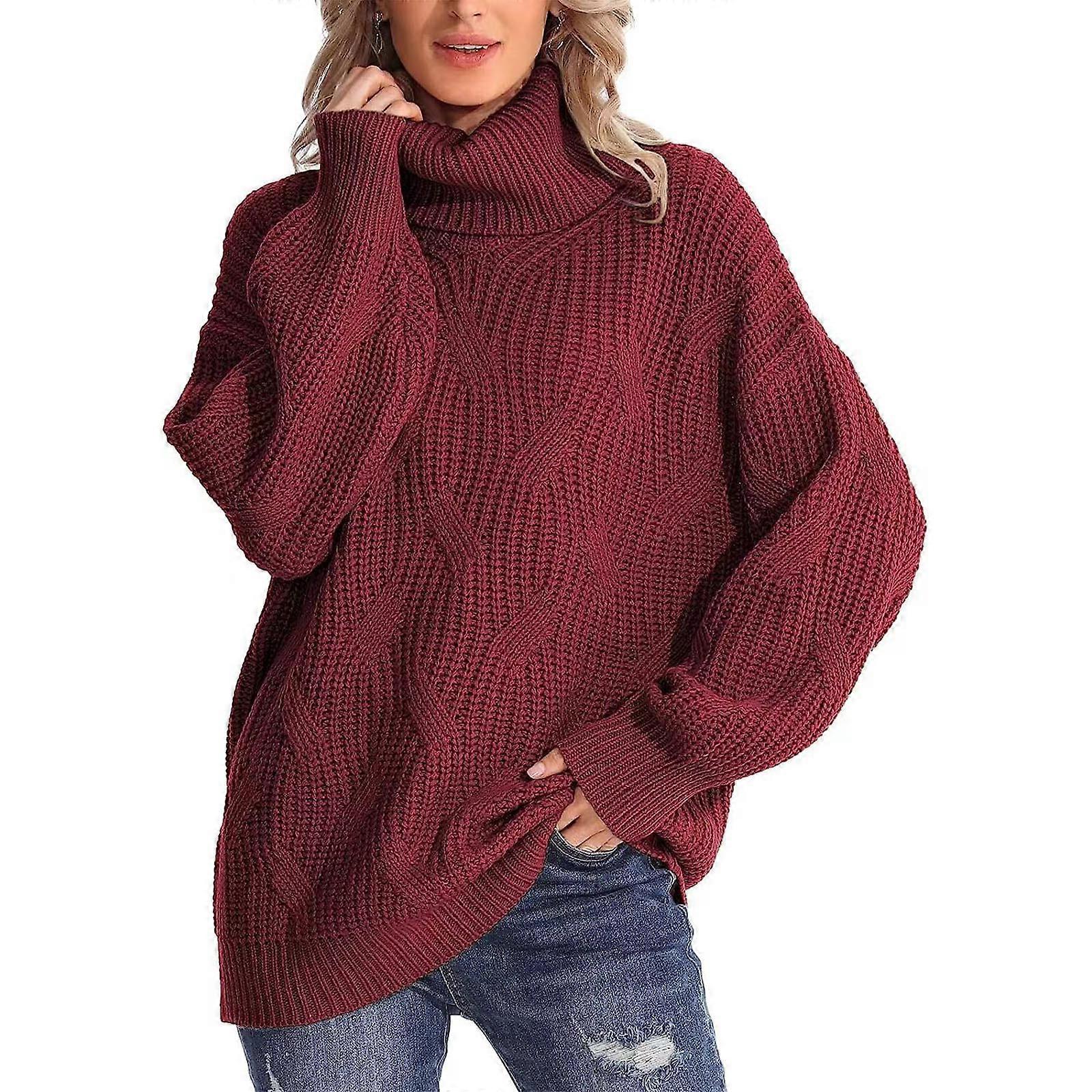 Clearance Solid Comfy Sweater Turtleneck Long Sleeve Cable Knit Tops Solid Color Pullover Sweatshirt Women Casual Trendy Outfits