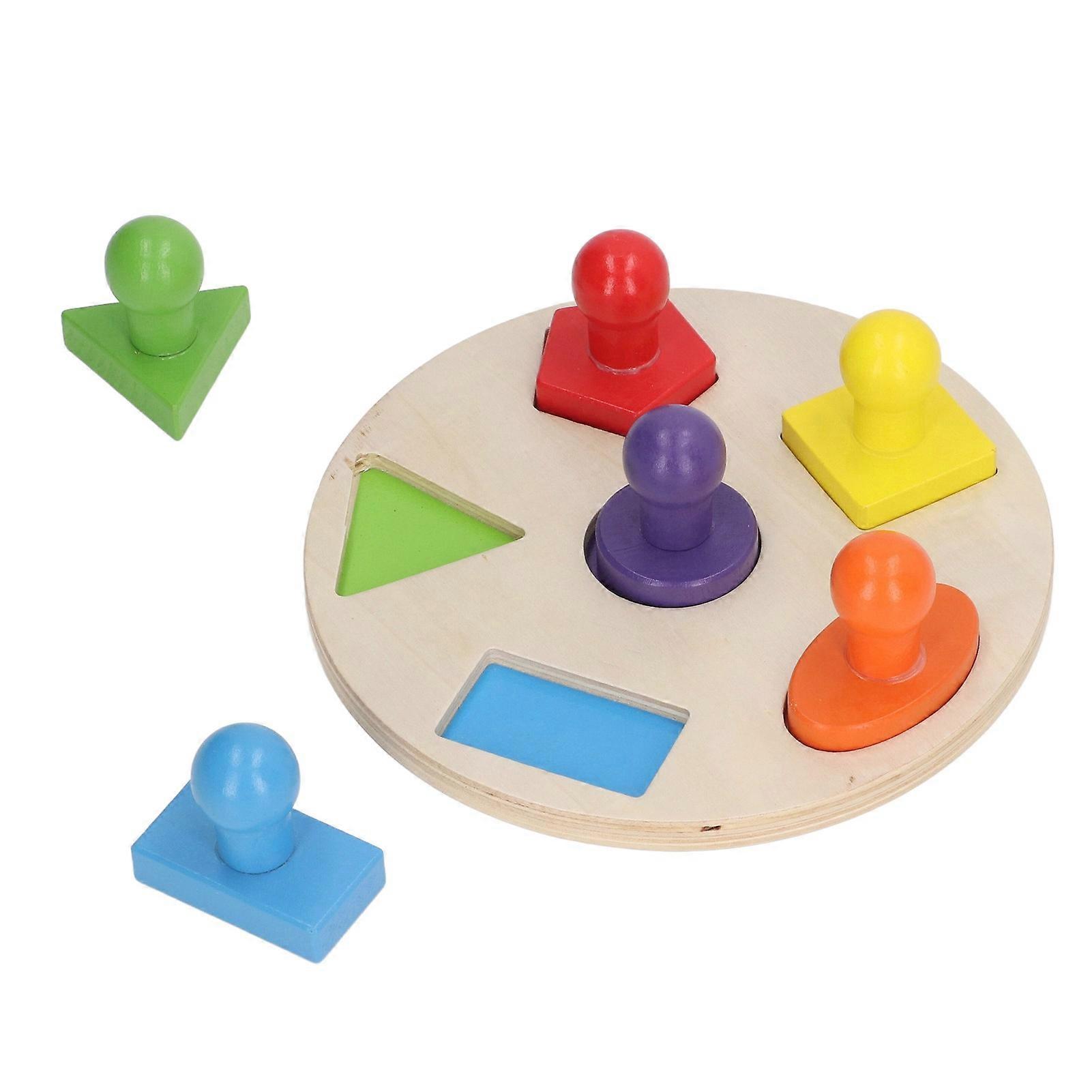 Wood Shape Puzzle Educational Colorful Early Learning Skill Development Round Board Multi Shape Geometric Shape Board