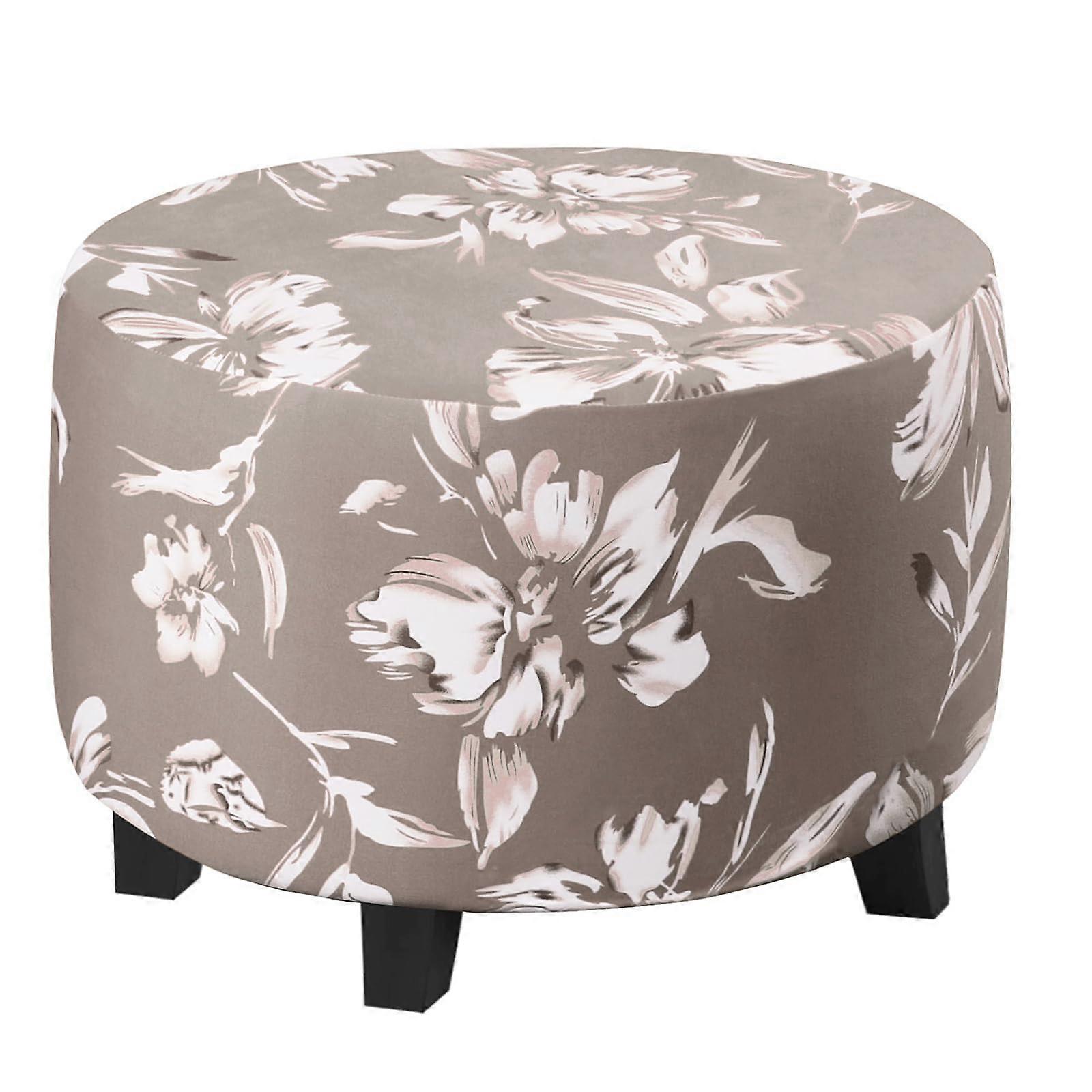Printed Round Ottoman Covers - Stretch Slipcovers for Round Footstools, Polyester Blend, Textured, Elastic Bottom, Machine Washable, F, M1
