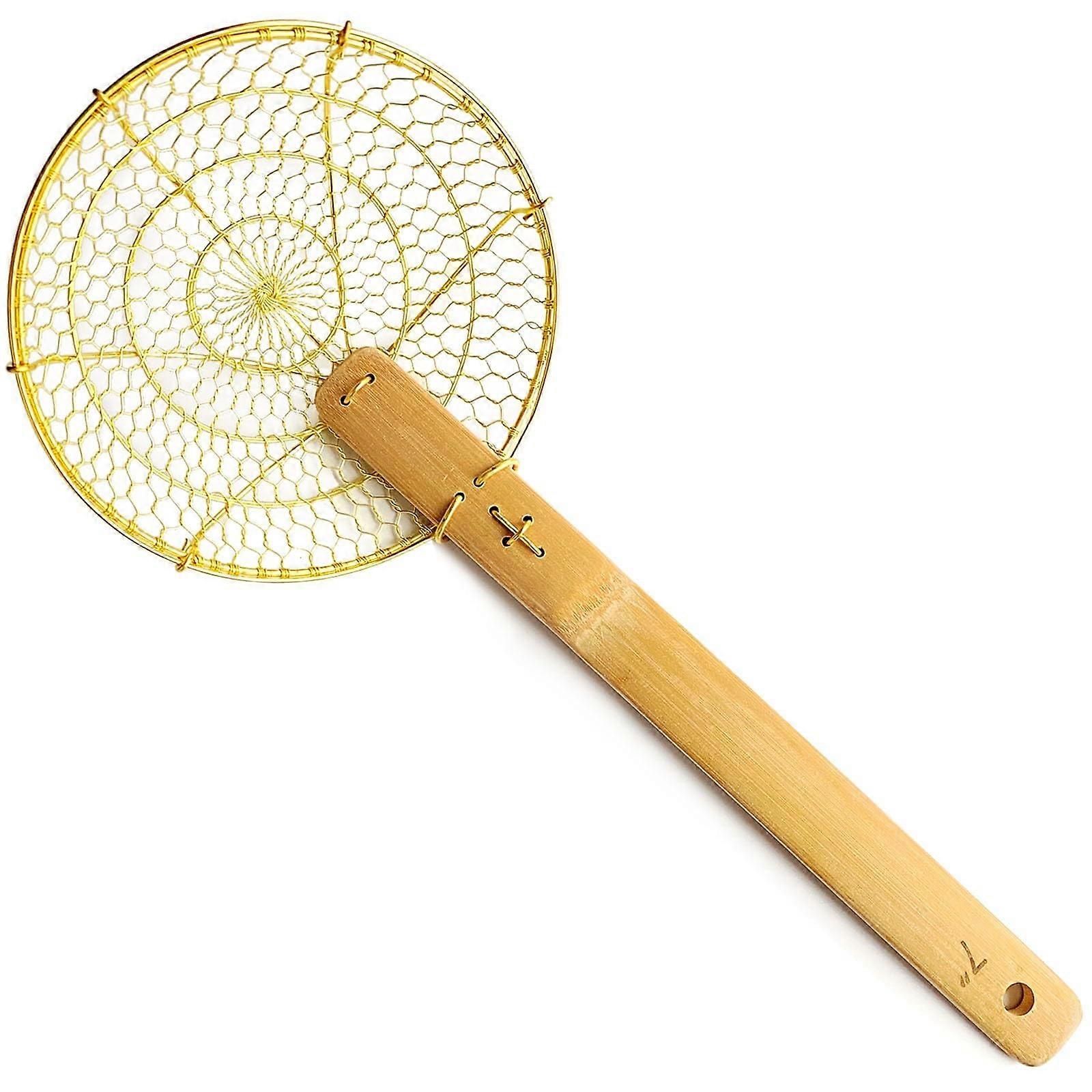 Round Brass Spider Strainer Skimmer 7 Inch - Durable Metal Cooking Tool for Frying and Boiling