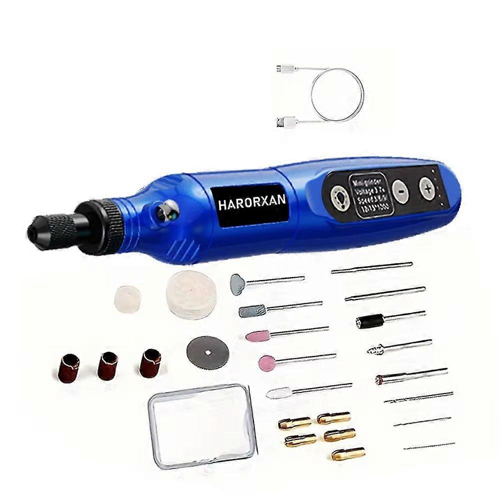 USB Cordless Rotary Tool - 5 Speed, with Light and 24 Bits - for Drilling/Sanding/Engraving - Blue