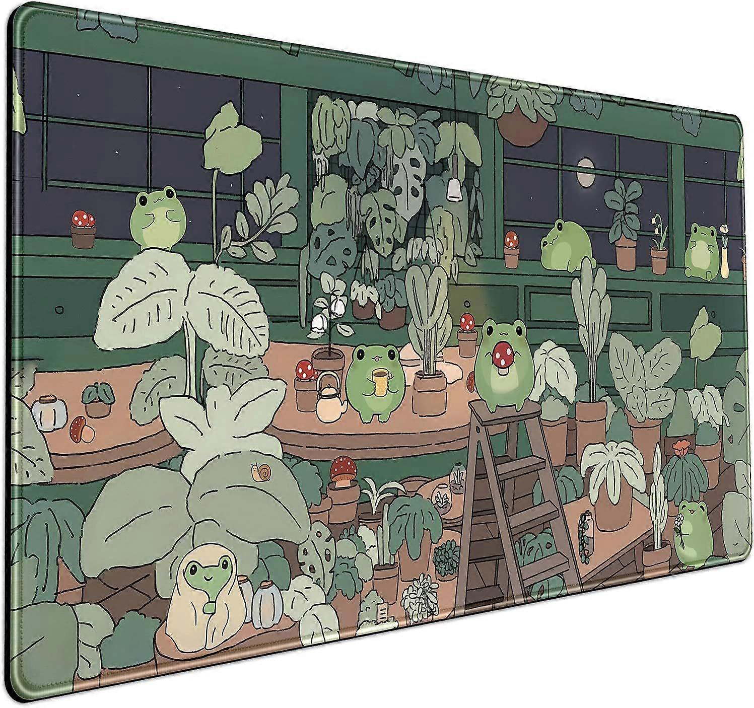 Mechanical Cattle Cute Frog Mouse Pad Desk Kawaii Green Decor Mat, Large Gaming(30x80x0.3cm,Style 1)