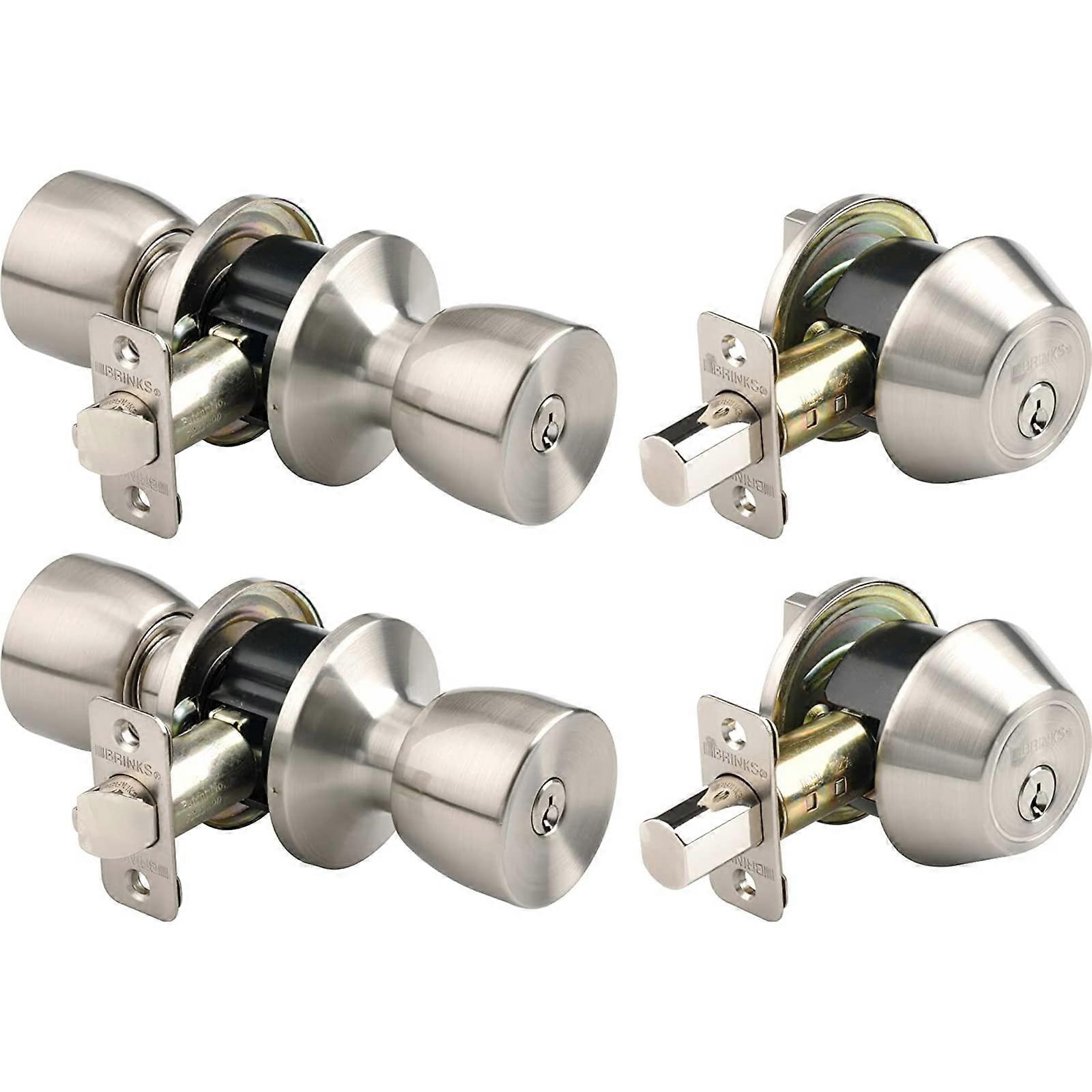 Bell Style Key Entrance Door Tokma And Single Cylinder Lock Set, 2-Pack, Satin Nickel, Same Switch